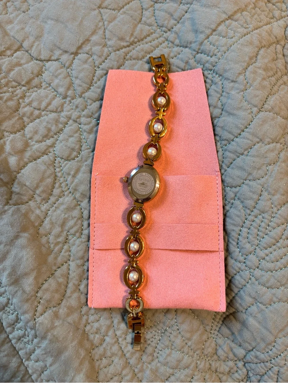 Gold Pearl Accent Bracelet Watch